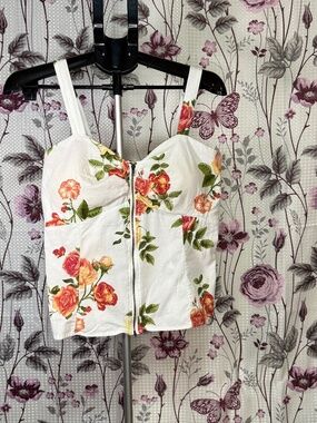 Liberty Love Floral Corset Crop Top XL Rose Print Zip Front Coquette Cottagecore